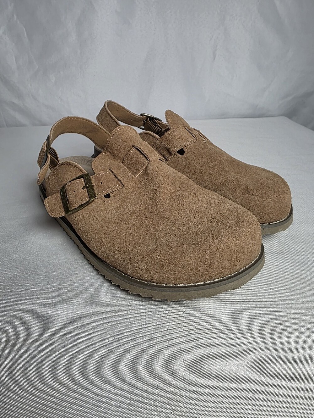 Cushionaire Suede Leather Slingback Clog Beige Women's Size 9